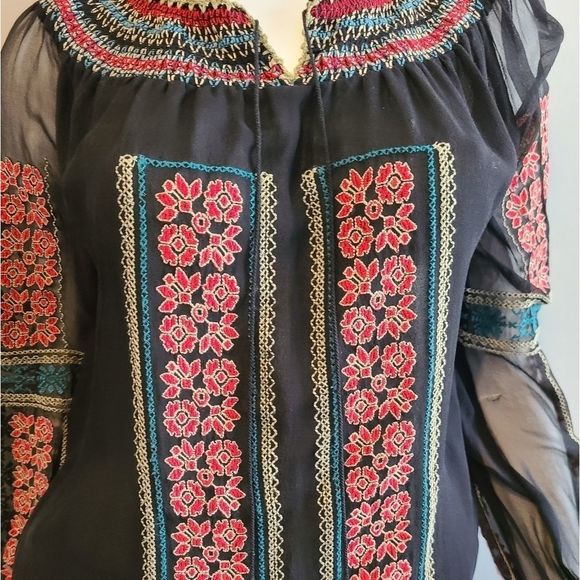 MM Couture Black Boho Embroidered Top - Picture 5 of 11